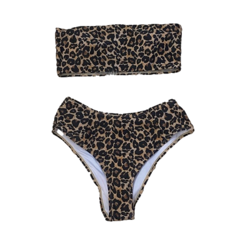 Unbranded Brown Leopard Print Two Piece Bandeau Bikini Set NWOT SKU0921